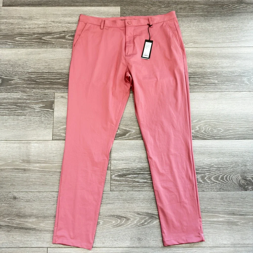 Rhone Commuter Pants Mens 38 Pink Slim Straight Performance Trousers 100036 SU23 - Picture 1 of 13